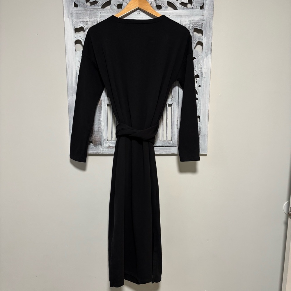 Modern Citizen Terry Cloth Cotton Black Tie Front Long Sleeve Midi Dress Size M - Picture 8 of 14